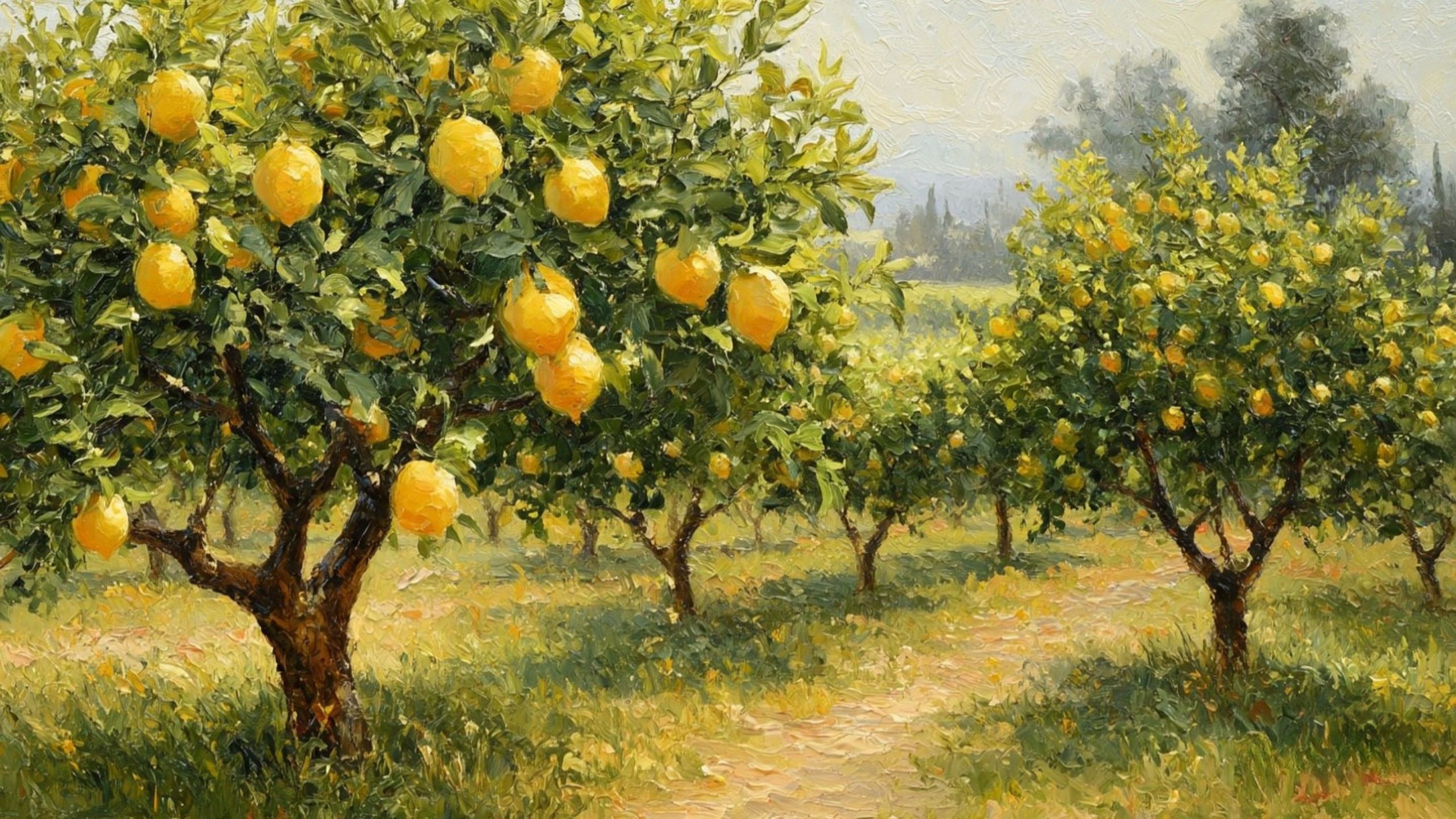 lemon orchard field with sunlit